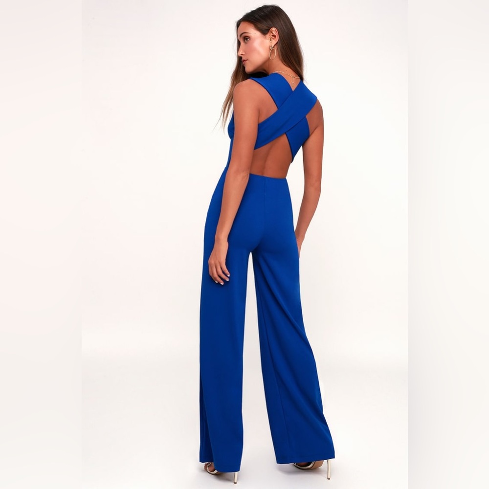 Lulus Thinking Out Loud Royal Blue Backless Jumpsuit / Size Small / Never Worn